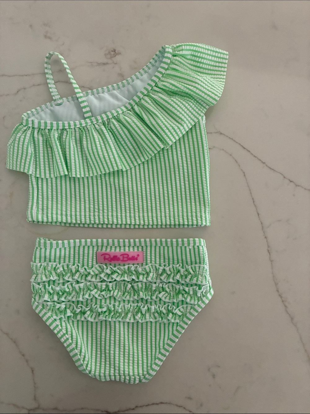 Ruffle Butts Green and White Striped Ruffle Tankini - Picture 2 of 3